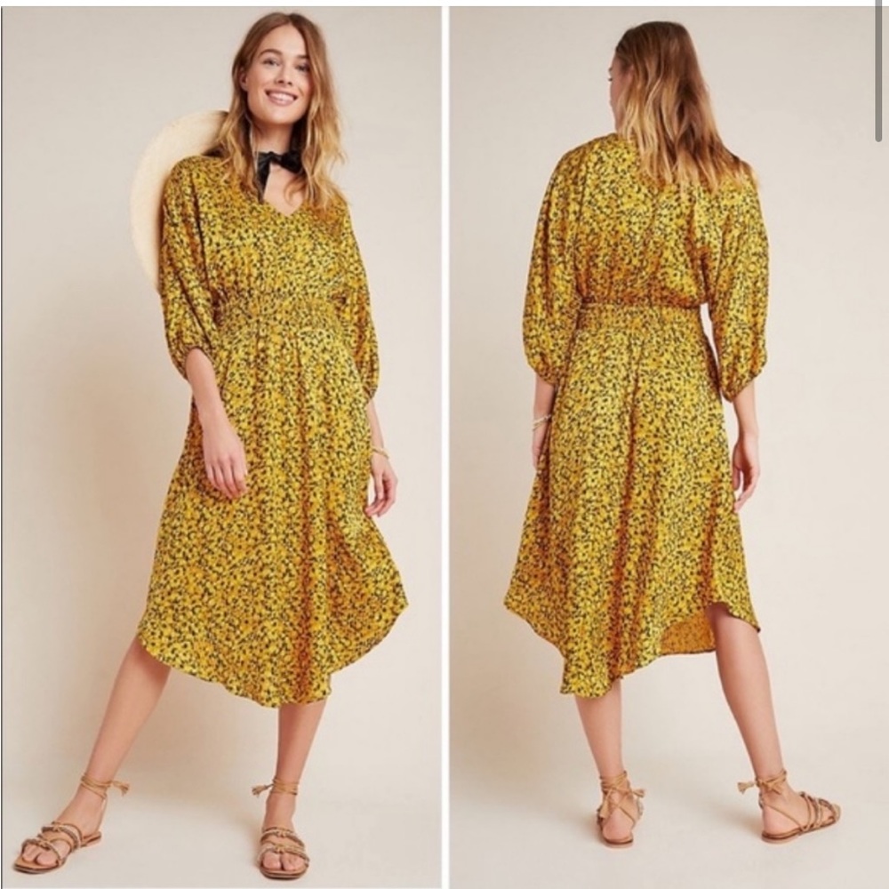 Anthropologie Marigold Floral Silk Midi Dress